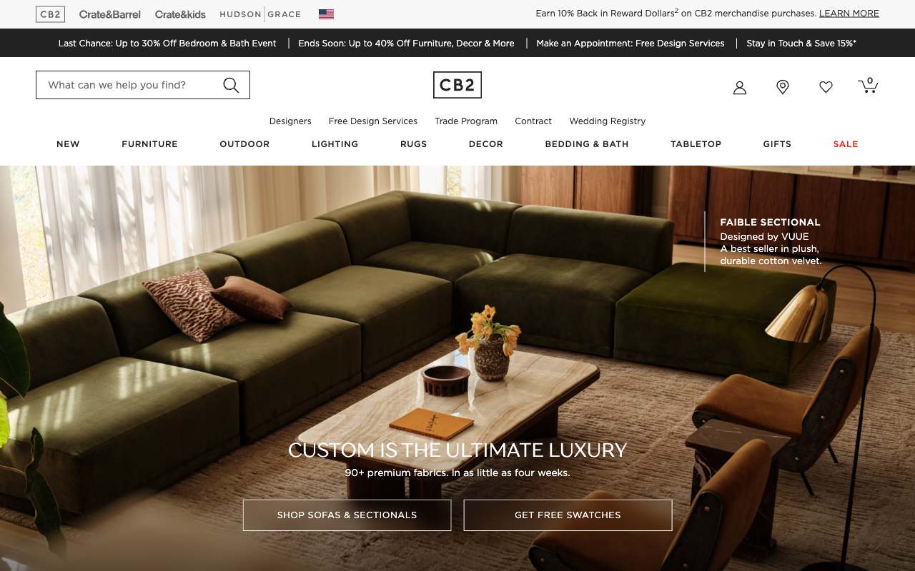 CB2 website preview