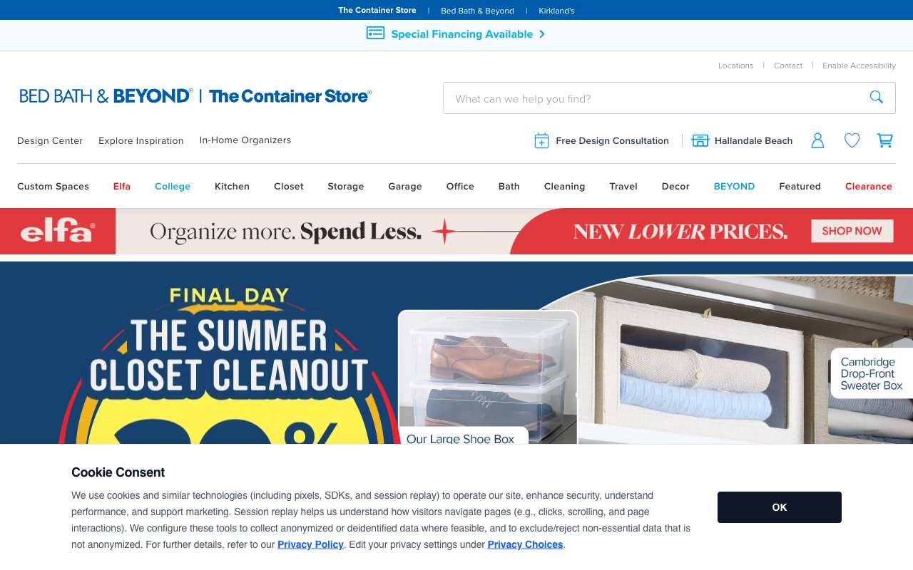 The Container Store website preview