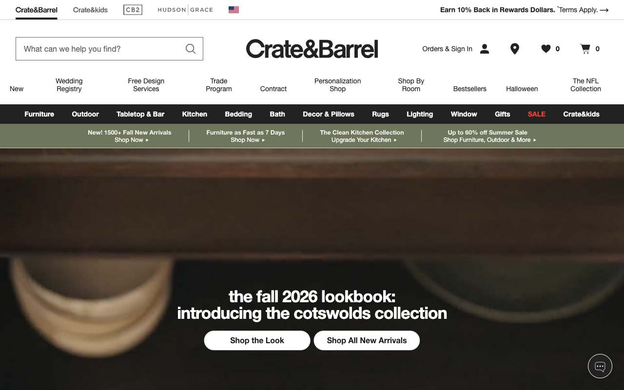 Crate & Barrel website preview