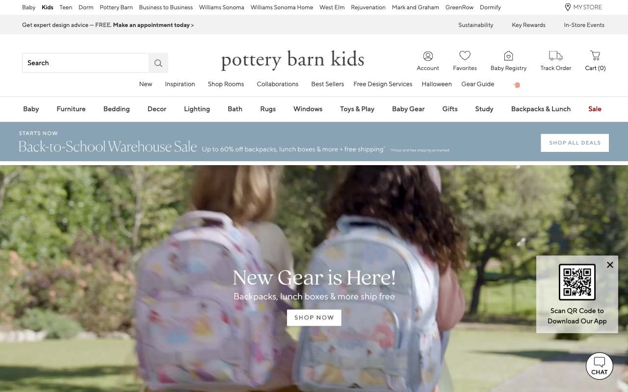 Pottery Barn Kids website preview