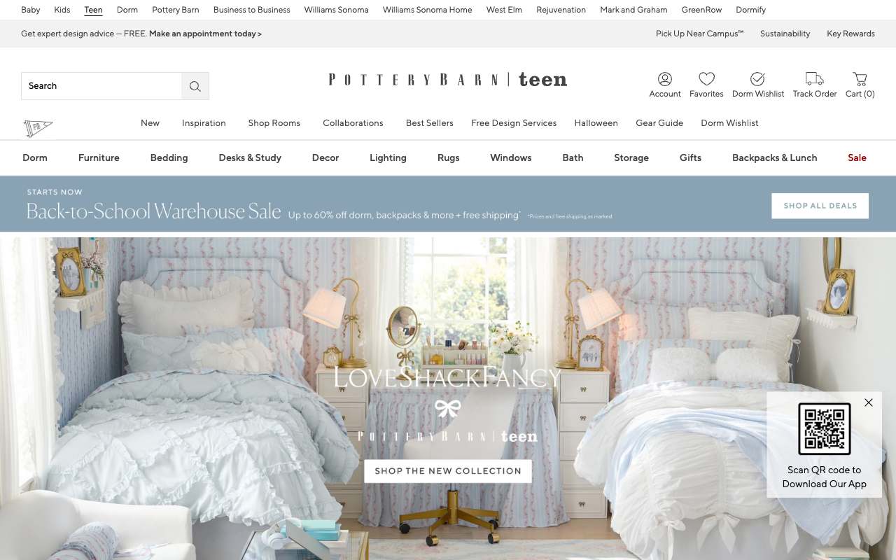Pottery Barn Teen website preview