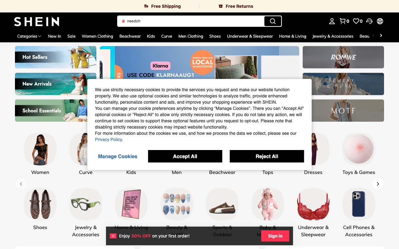 SHEIN website preview