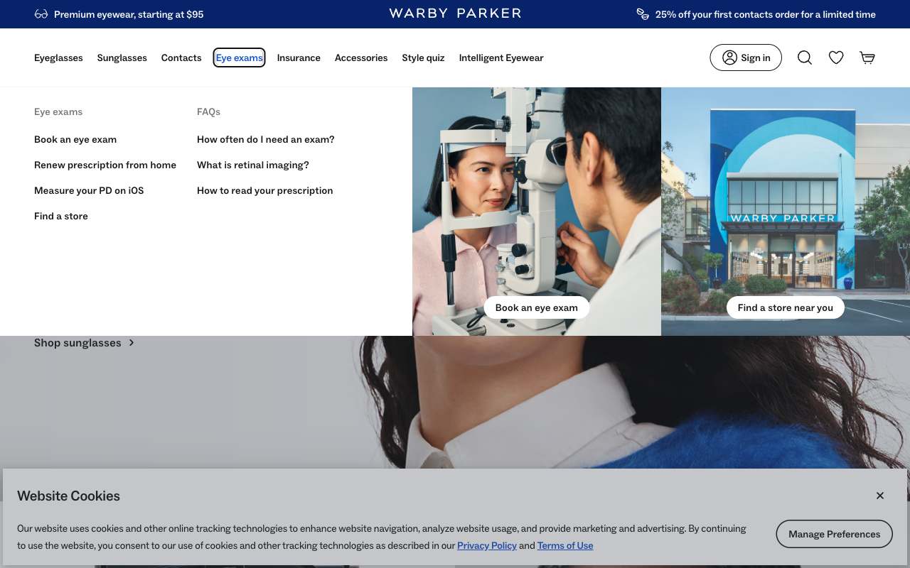 Warby Parker website preview